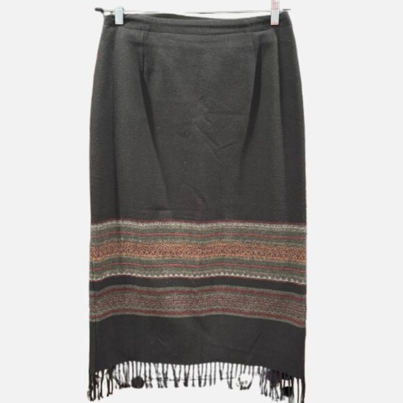 Michele Dresses & Skirts - Michele Woven Black Fringe Hem Southwestern Band Pattern Midi Skirt (Size 12)